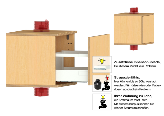 Grosser Korpus für Kratzbaum mit einer Schublade