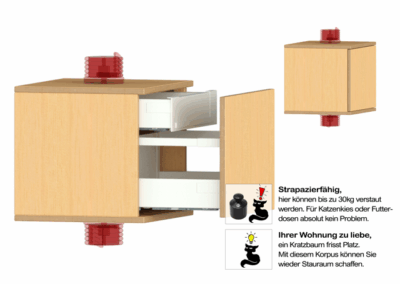 Grosser Korpus für Kratzbaum mit zwei Schubladen
