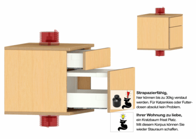 Grosser Korpus für Kratzbaum mit zwei Schubladen